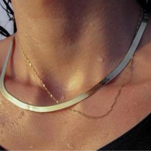 Stainless Steel Herringbone Design Chain Necklace 18k Gold Plated